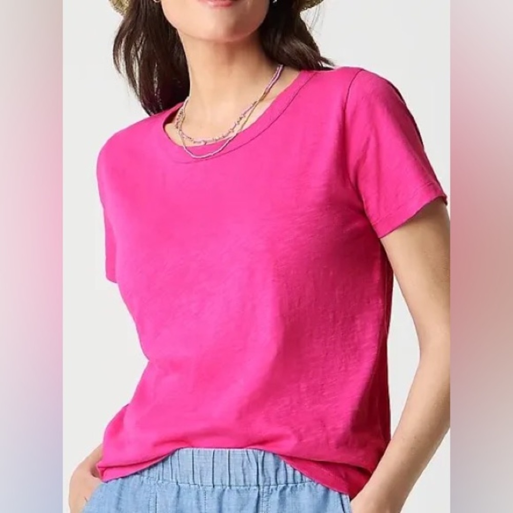 J Crew Factory Vintage Slub Cotton Tee Shirt V Neck Short Sleeve Berry S NWT